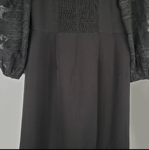 One One Six Jacquard Black Puff Sleeves Square Neck Smock Back Slit Dress, Sz M. - Picture 8 of 11